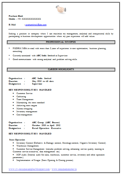 Resume format for mr job